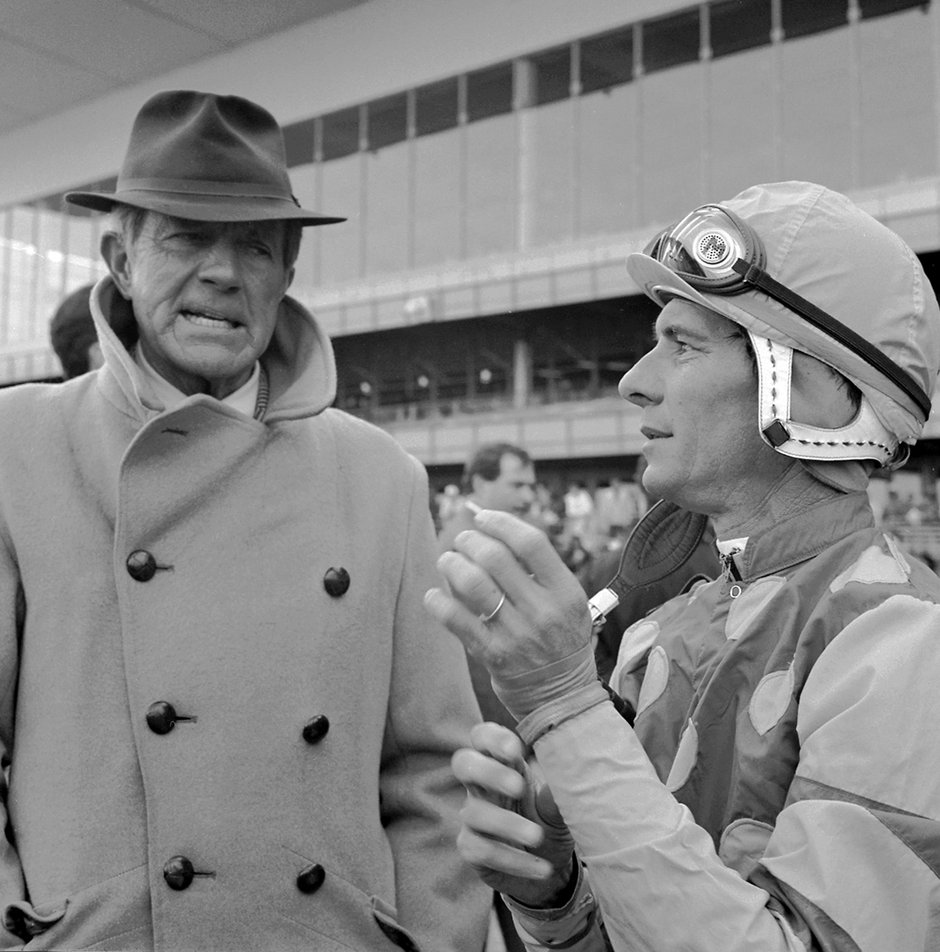 "Portrait of Racing, Cot Campbell (Dogwood Stable) with Craig Perret" (Aqueduct Racetrack, Queens, NY - 1992), photograph by Lynn Grabowski