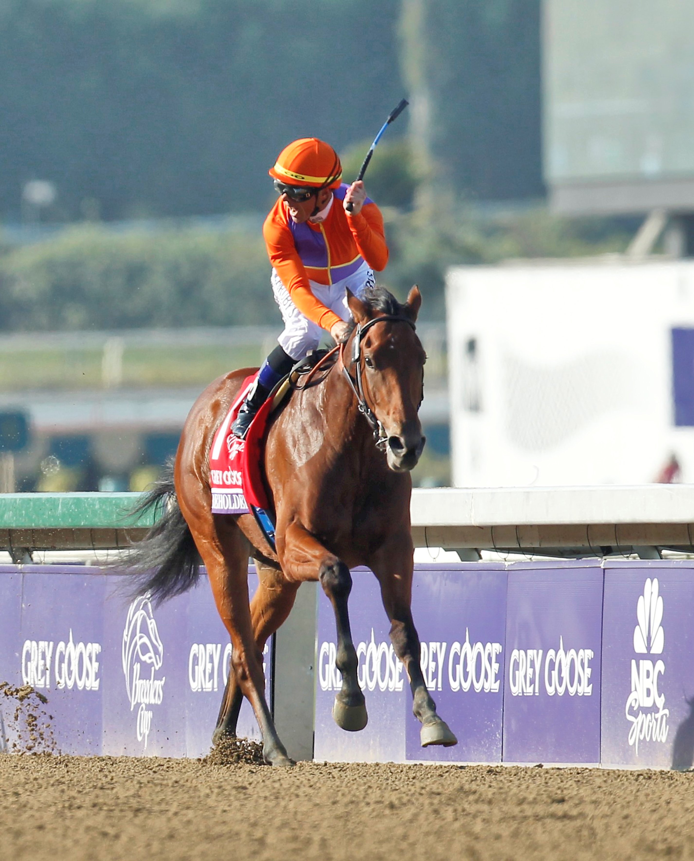 Beholder, Garrett Gomez up, winning the 2012 Breeders' Cup Juvenile at Santa Anita (Breeders' Cup/Eclipse Sportswire)