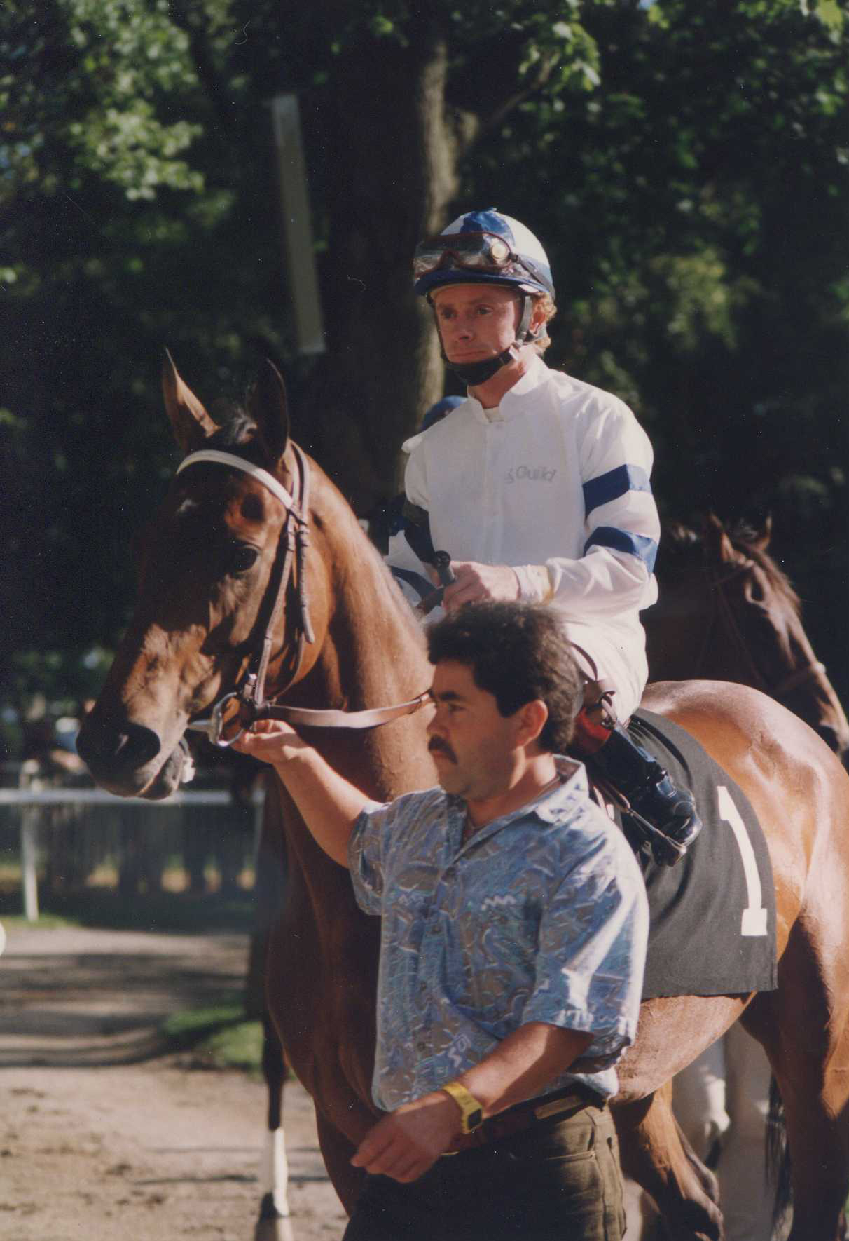 Paseana (Chris McCarron up) in the post parade for the 1993 Ruffian at Belmont Park (Barbara Ann Giove Coletta/Museum Collection)