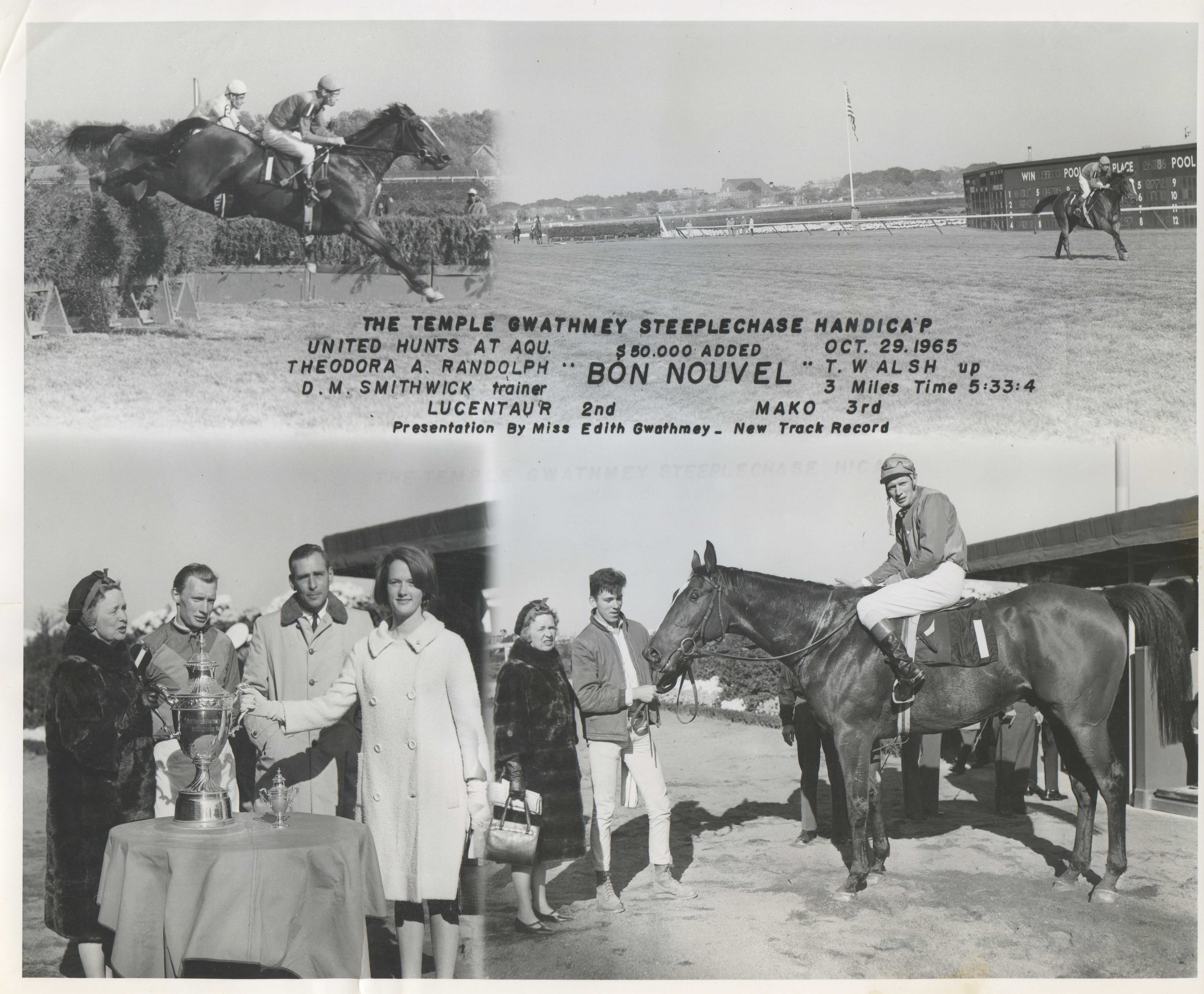 Win composite photograph for the 1965 Temple Gwathmey Steeplechase Handicap at the United Hunts at Aqueduct meet (NYRA/Museum Collection)