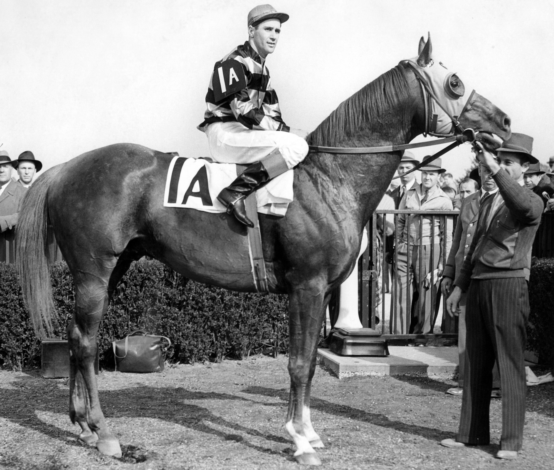 Eight Thirty in the winner's circle for the 1940 Toboggan Handicap at Belmont Park (Museum Collection)