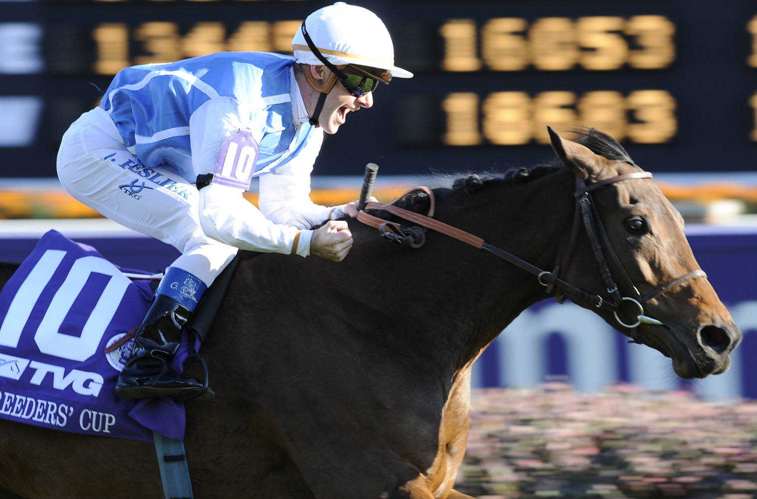 Goldikova (Olivier Peslier up) winning her third Breeders' Cup Mile (Breeders' Cup Photo)