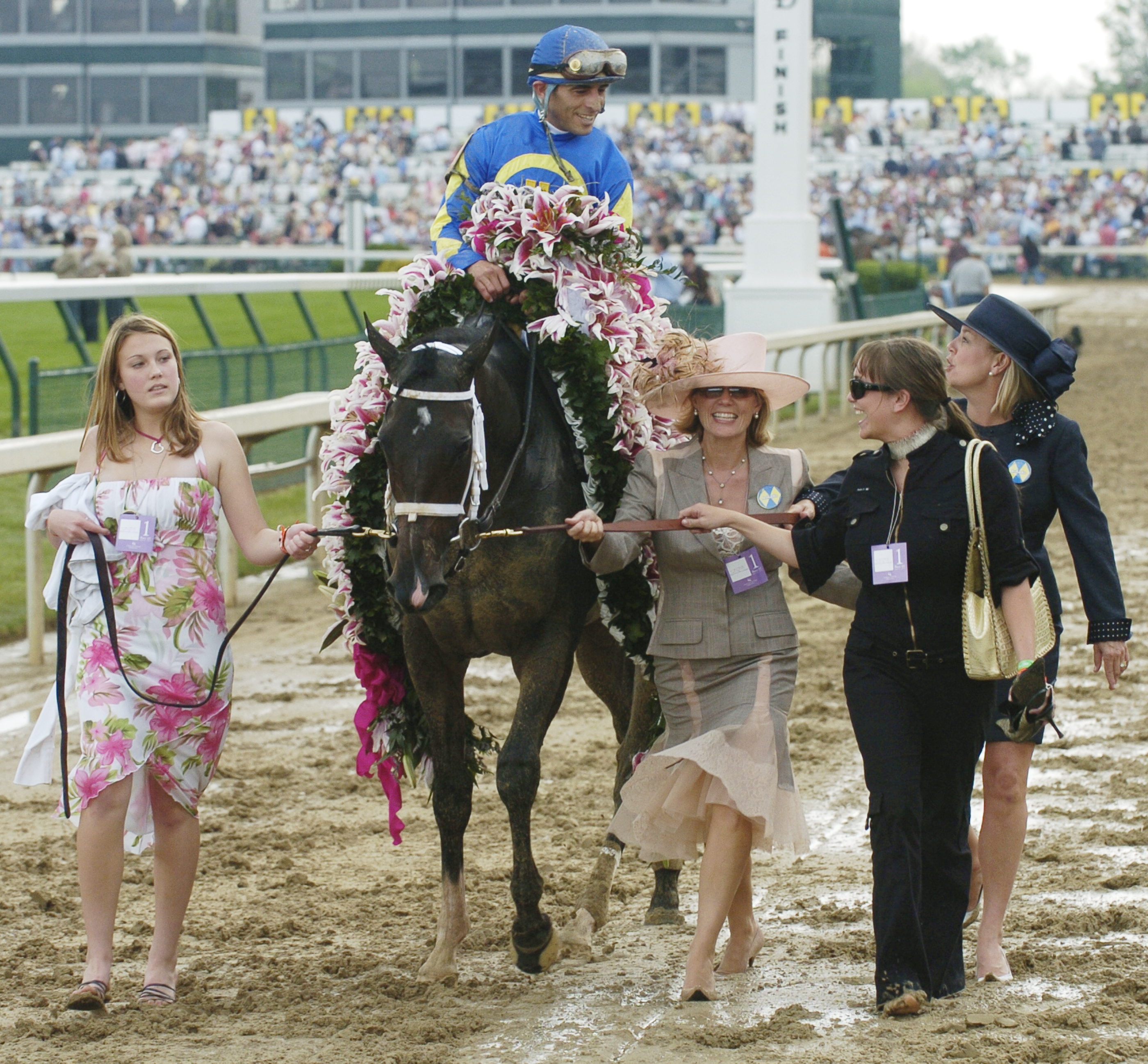 Ashado (John Velazquez up) after winning the 2004 Kentucky Oaks (Skip Dickstein)