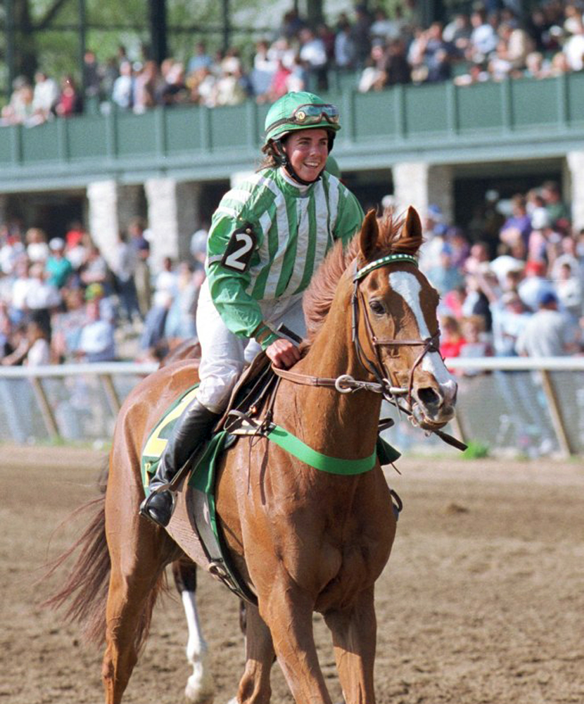 Lonesome Glory, Blythe Miller up, after winning his final career race at Keeneland, April 1999 (Courtesy of Bruce Miller)