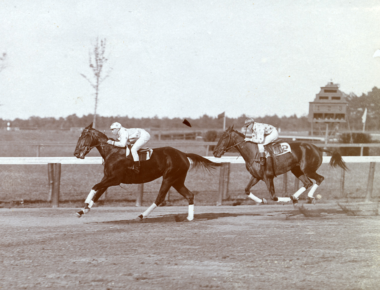 Maskette (Joe Notter up) winning the 1908 Matron at Belmont Park (Keeneland Library Hemment Collection)