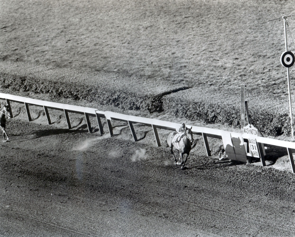 Nashua (Eddie Arcaro up) defeating Swaps in their 1955 match race at Washington Park (Keeneland Library Morgan Collection/Museum Collection)