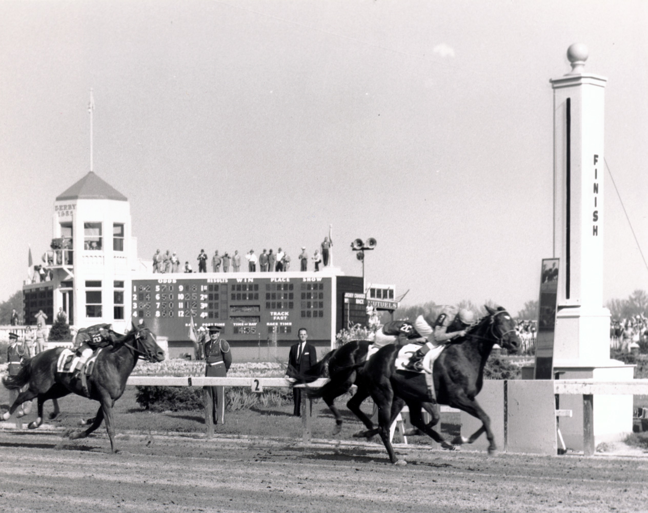 Needles (Dave Erb up) winning the 1956 Kentucky Derby (Churchill Downs Inc./Kinetic Corp. /Museum Collection)