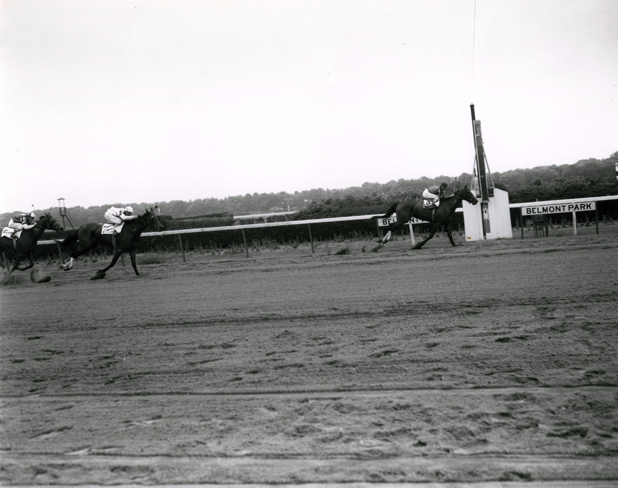 Real Delight (Eddie Arcaro up) with trainer Ben Jones after winning the 1952 Coaching Club American Oaks at Belmont Park (Keeneland Library Morgan Collection/Museum Collection)