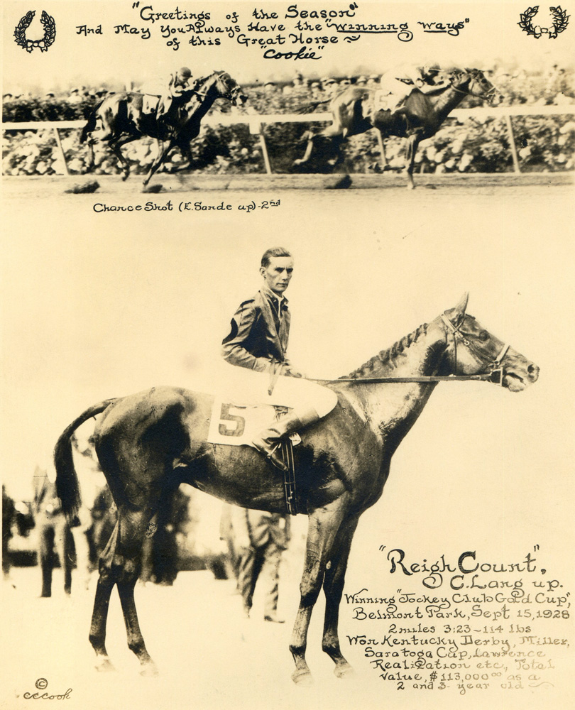 Reigh Count (Chick Lang up) featured in the 1928 "Christmas Cookie" greeting card produced by photographer C. C. Cook (Reigh Count (Chick Lang up) featured in the 1928 "Christmas Cookie" greeting card produced by C. C. Cook (C. C. Cook/Museum Collection)