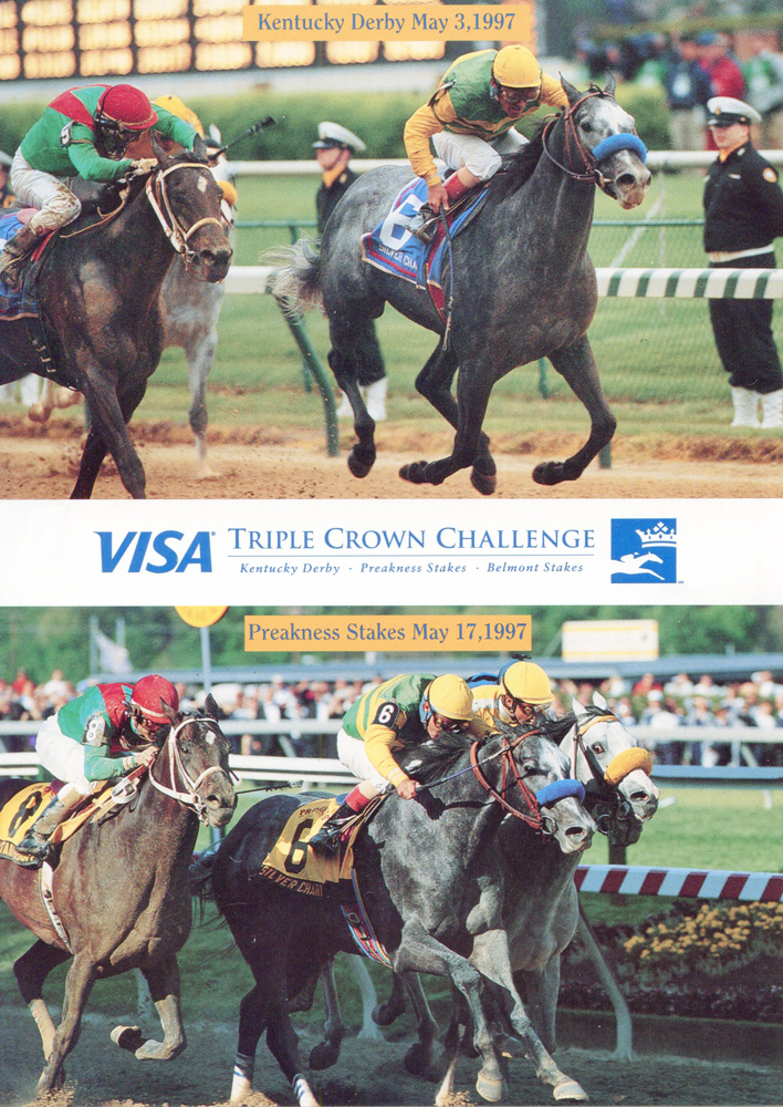 Postcard featuring Silver Charm's Kentucky Derby and Preakness victories (Skip Dickstein/Museum Collection)