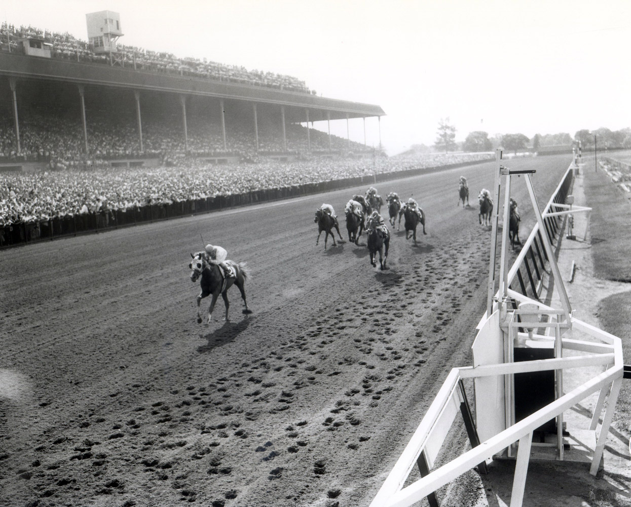 Sword Dancer (Bill Shoemaker up) winning the 1959 Metropolitan Handicap at Belmont (Keeneland Library Morgan Collection/Museum Collection)