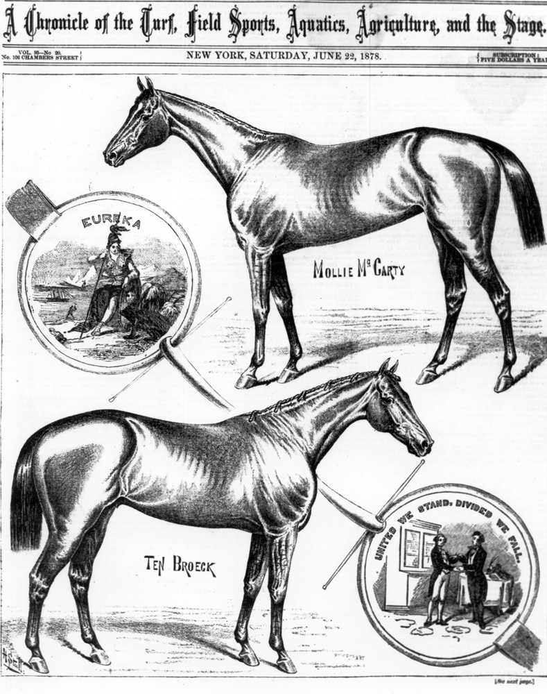Illustration of Ten Broeck (and Mollie McCarty) from "The Spirit of the Times," June 1878 (Keeneland Library Collection/Museum Collection)