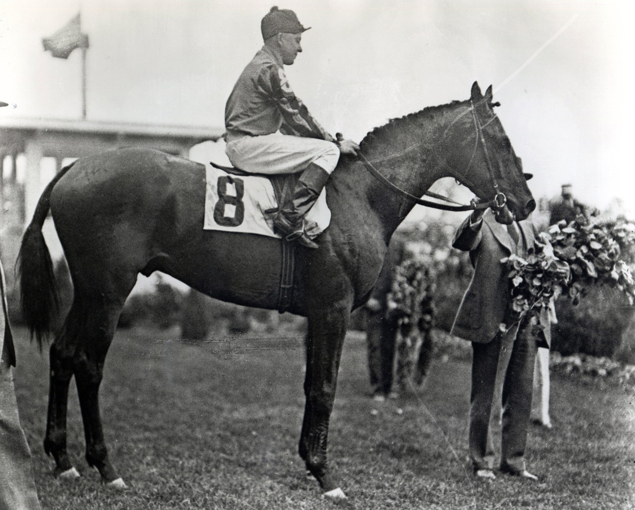Twenty Grand (Charles Kurtsinger up) in the winner's circle for the 1931 Kentucky Derby (Churchill Downs Inc./Kinetic Corp. /Museum Collection)