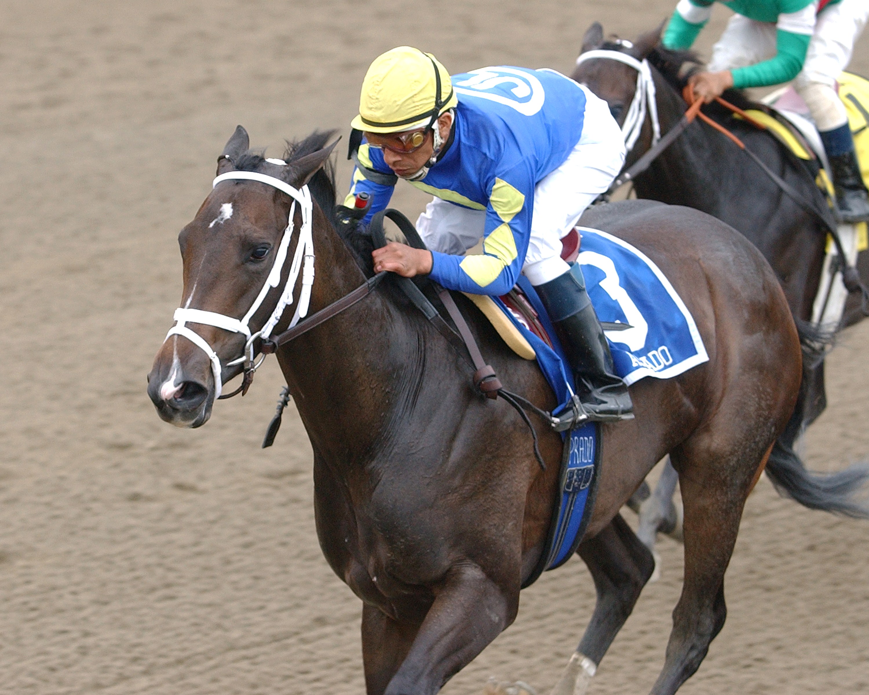 Ashado, Edgar Prado up, winning the 2003 Spinaway at Saratoga Race Course (NYRA)