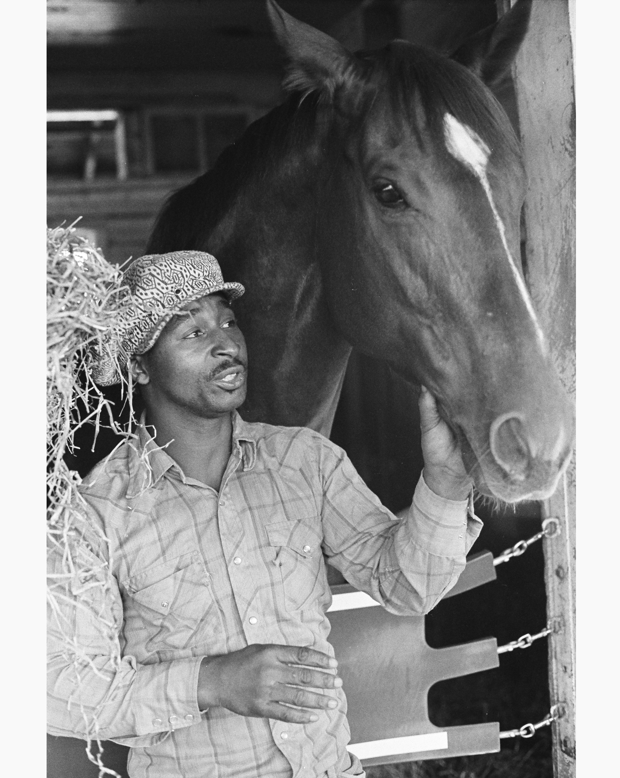 Secretariat with Eddie Sweat at Belmont Park, 1973 (Raymond G. Woolfe, Jr./Thoroughbred Racing Collectibles)