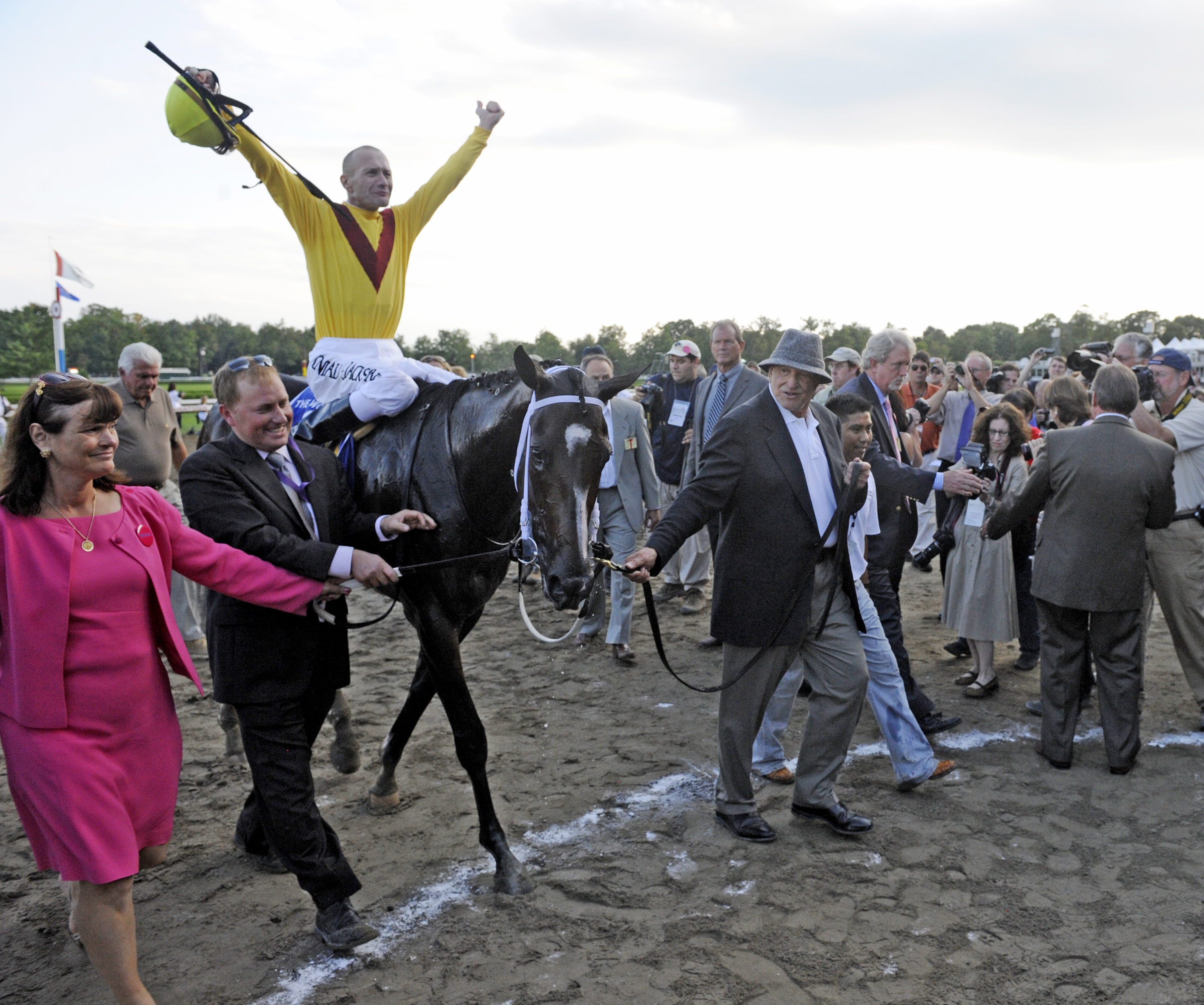 Rachel Alexandra after winning the 2009 Woodward Stakes, Calvin Borel up (Skip Dickstein)