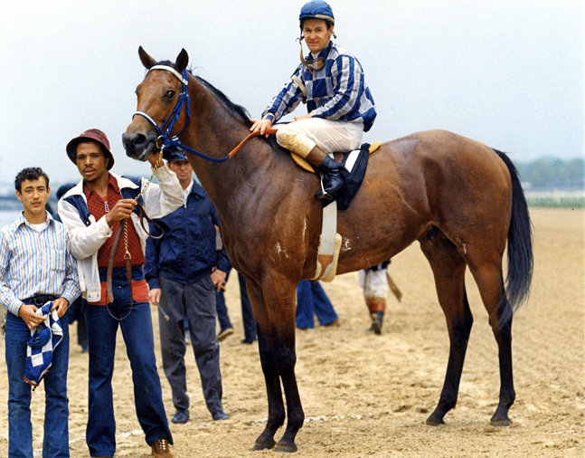 Riva Ridge (Ron Turcotte up) in the winner's circle (NYRA)