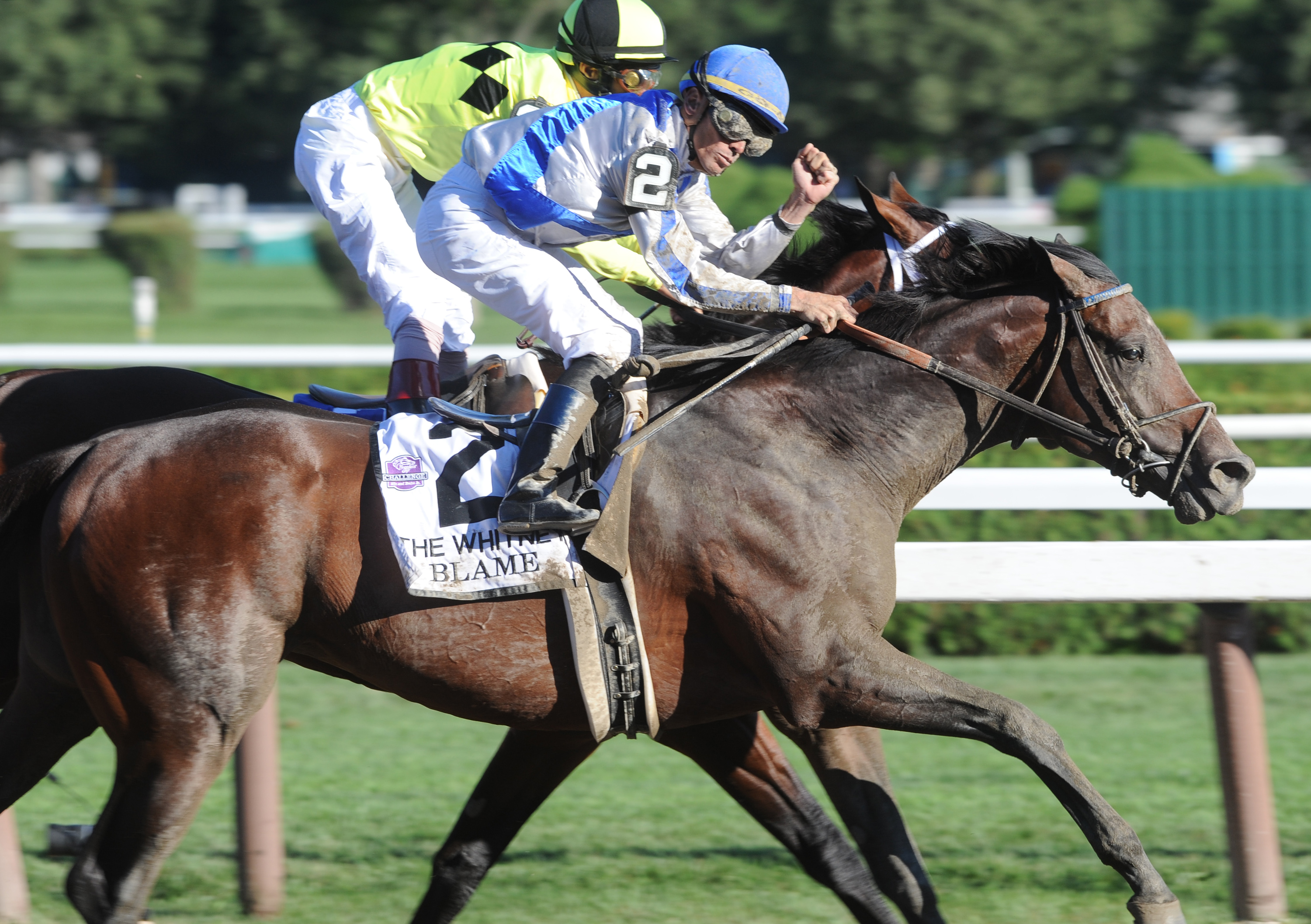 Garrett Gomez winning the 2010 Whitney Handicap with Blame (NYRA)