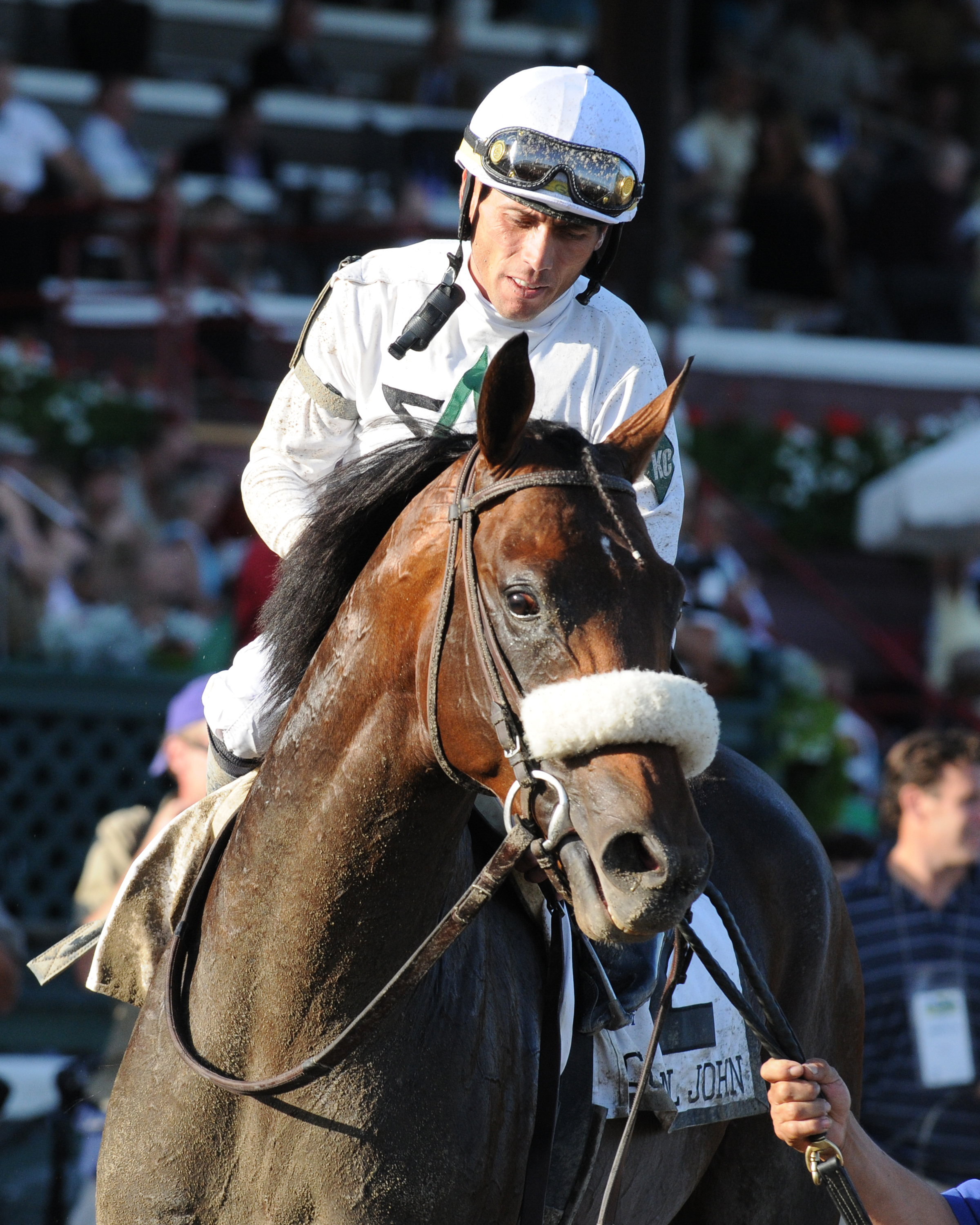 Garrett Gomez aboard Colonel John, 2008 Travers Stakes (NYRA)