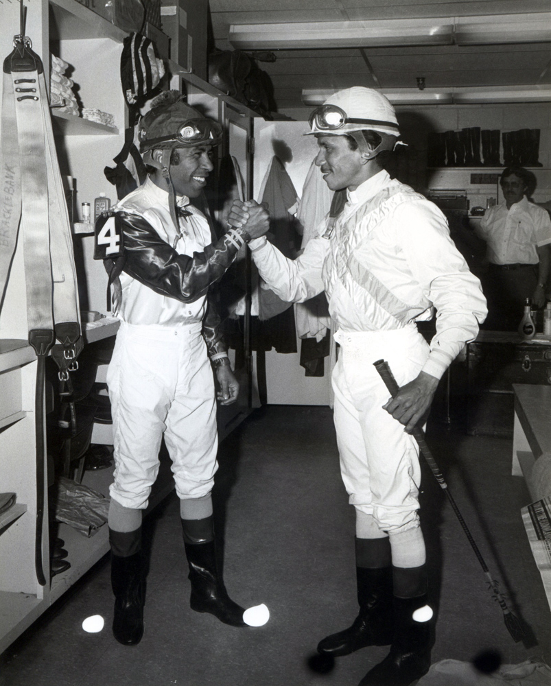 Angel Cordero, Jr. and Jorge Velasquez in the jock's room (Museum Collection)