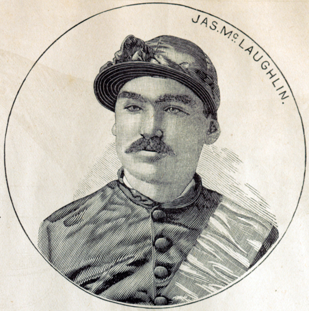 Illustration of jockey James McLaughlin from the "Spirit of the Times," December 1884 (Keeneland Library Collection/Museum Collection)