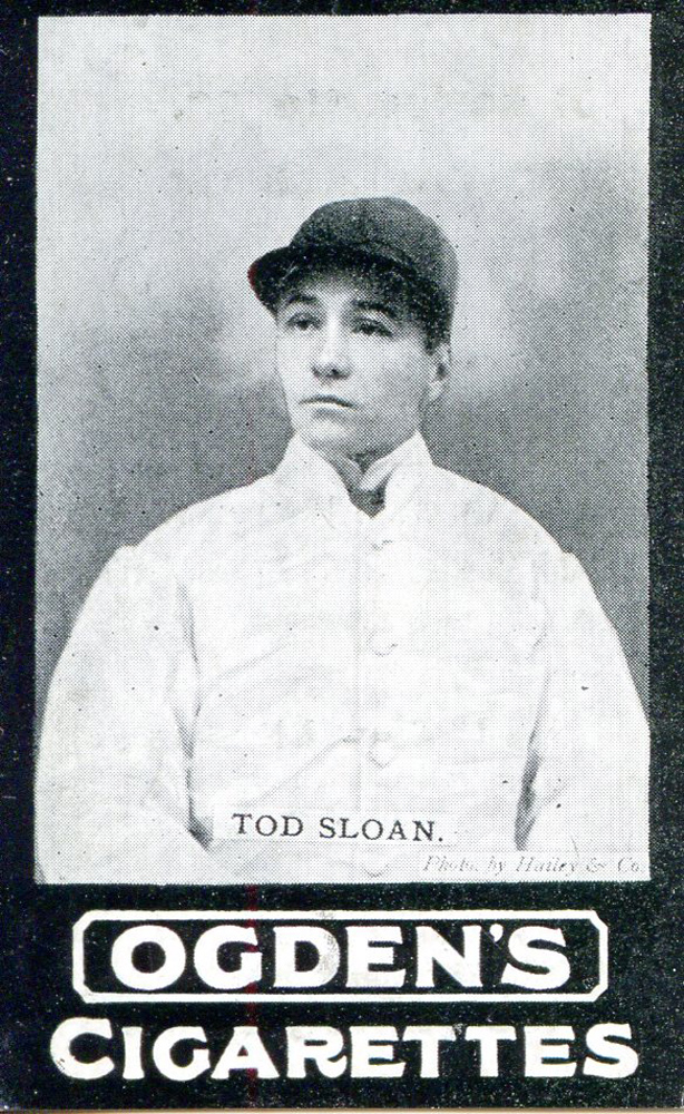 Cigarette card for Tod Sloan, featuring a photo by Hailey & Co. (Museum Collection)