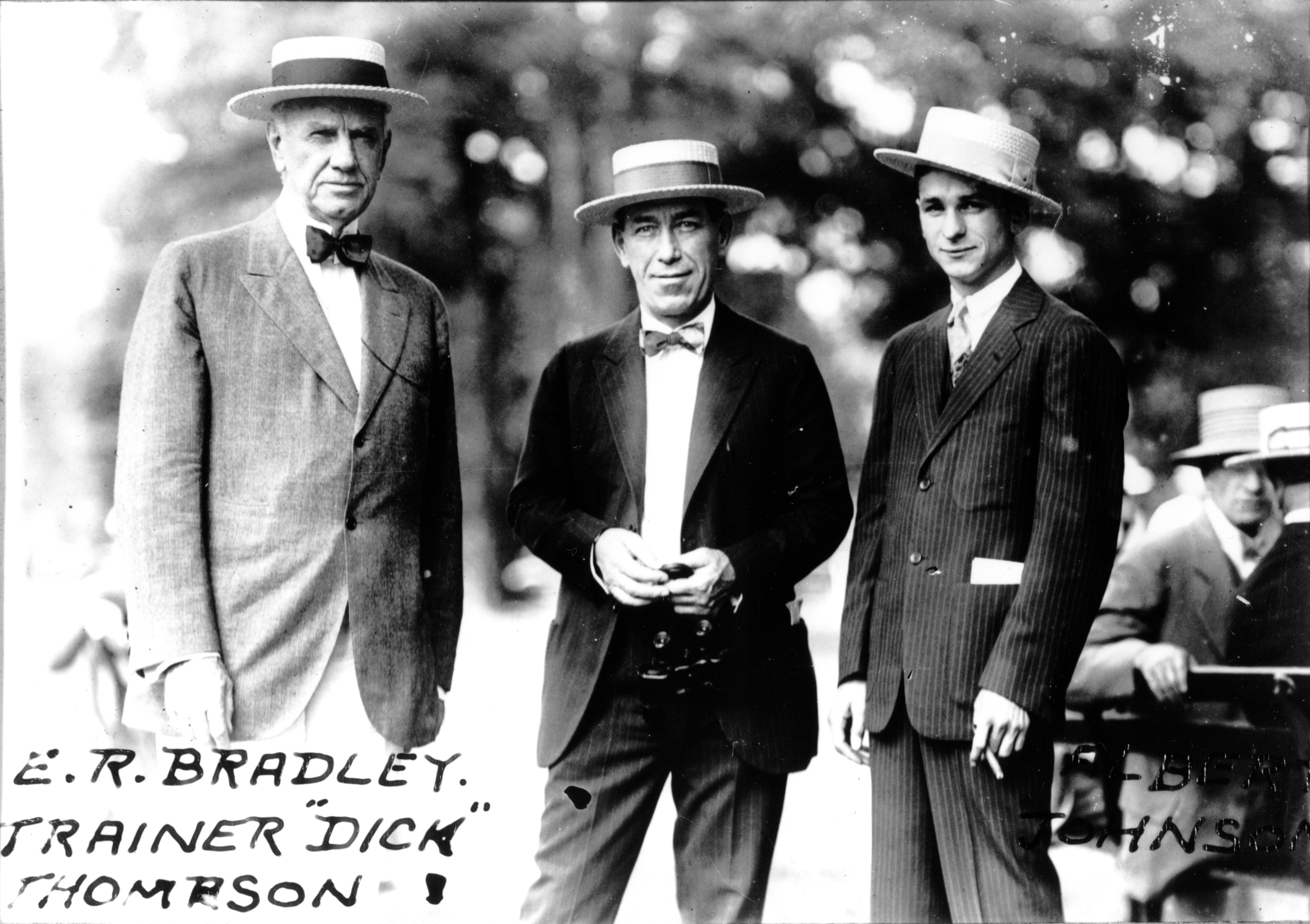 Col. E. R. Bradley, trainer Dick Thompson, and jockey Albert Johnson (C. C. Cook/Museum Collection)