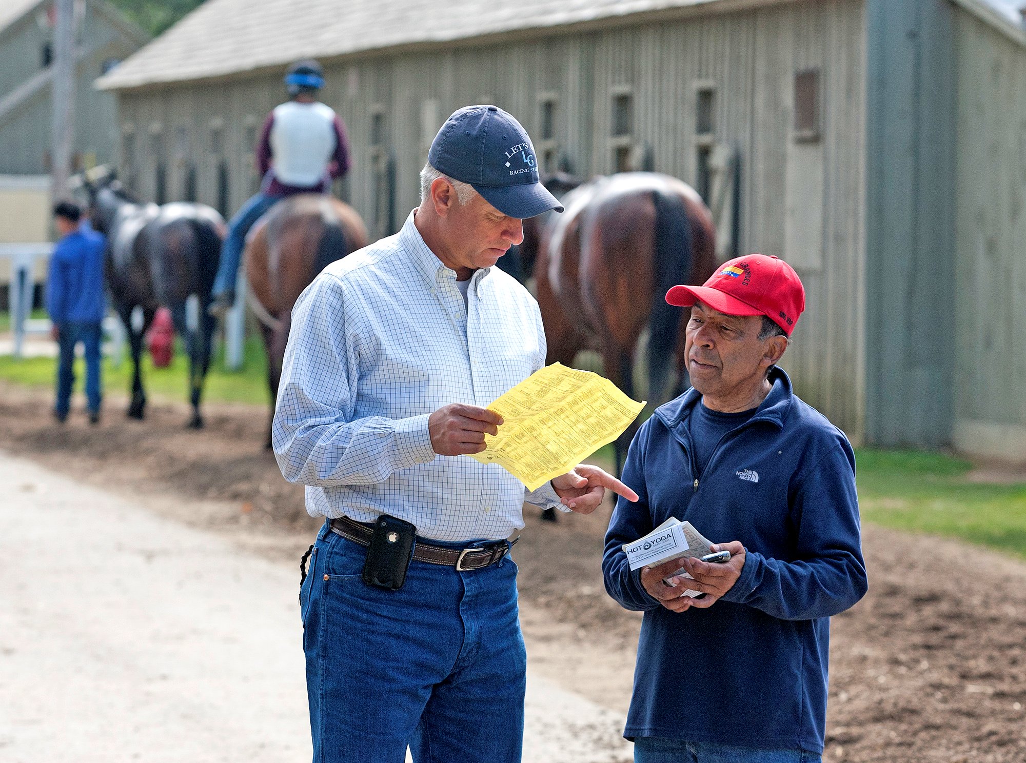 Todd Pletcher and Angel Cordero, Jr. at Saratoga Race Course (Barbara D. Livingston)