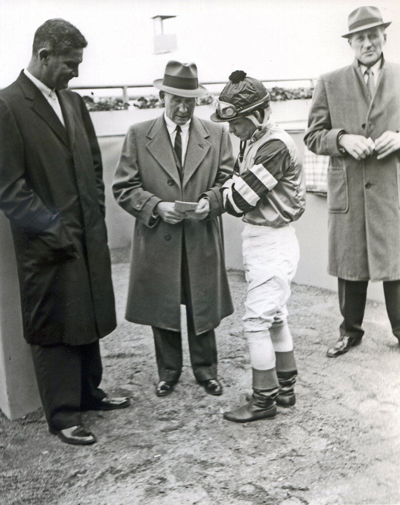 Trainer Burley Parke and jockey Milo Valenzuela at Aqueduct, April 1961 (Keeneland Library Morgan Collection/Museum Collection)